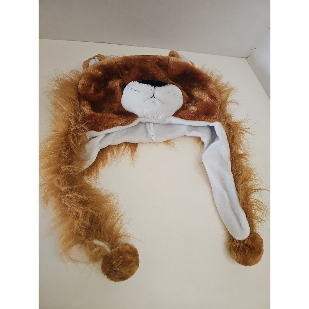 Lion Plush Animal Hat Kids Winter Costume Hat Fuzzy Mane Tassel‎ Pom Pom